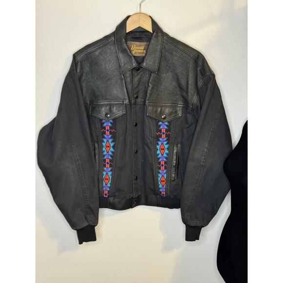David James Other - Vintage 80’s David James Aztec Native Leather/Canvas Jacket Size XL Made In USA